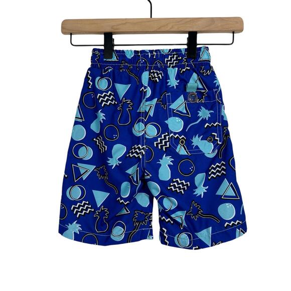 Beach Bros Little Boy Size 6 Blue 80's Retro Pineapple Print Swim Trunks Shorts - Picture 2 of 8